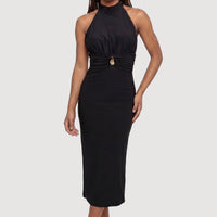 Seashell backless midi dress halter neckline