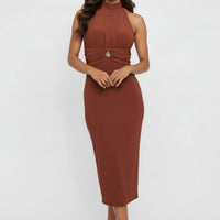 Seashell backless midi dress halter neckline