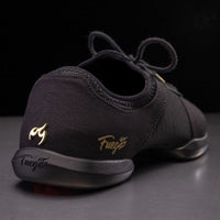 Fuego dance shoes – black split-sole with dual pivot points.