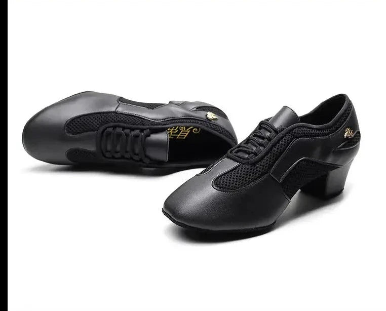 Black Latin dance shoes with 1.5-inch heel