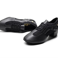 Black Latin dance shoes with 1.5-inch heel
