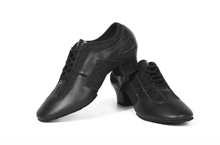 Black Latin dance shoes with 1.5-inch heel