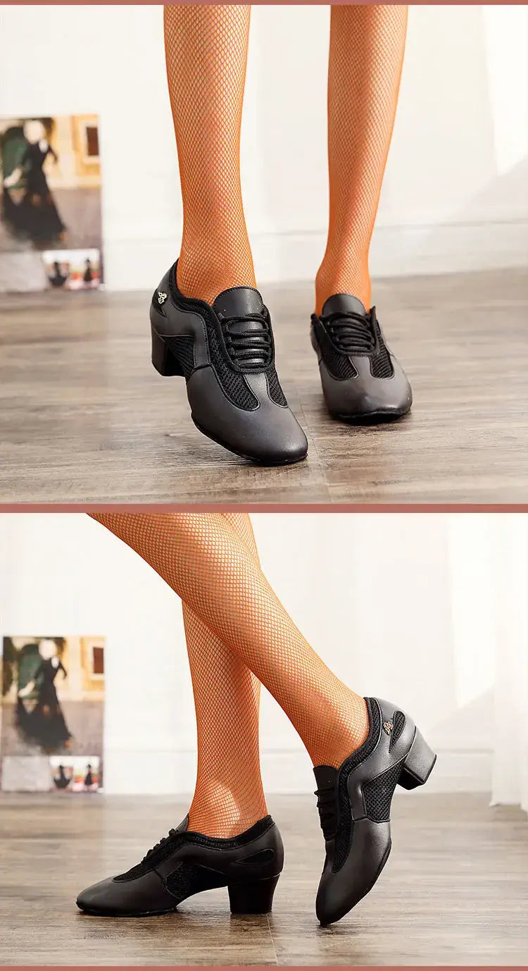 Black Latin dance shoes with 1.5-inch heel