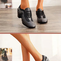 Black Latin dance shoes with 1.5-inch heel