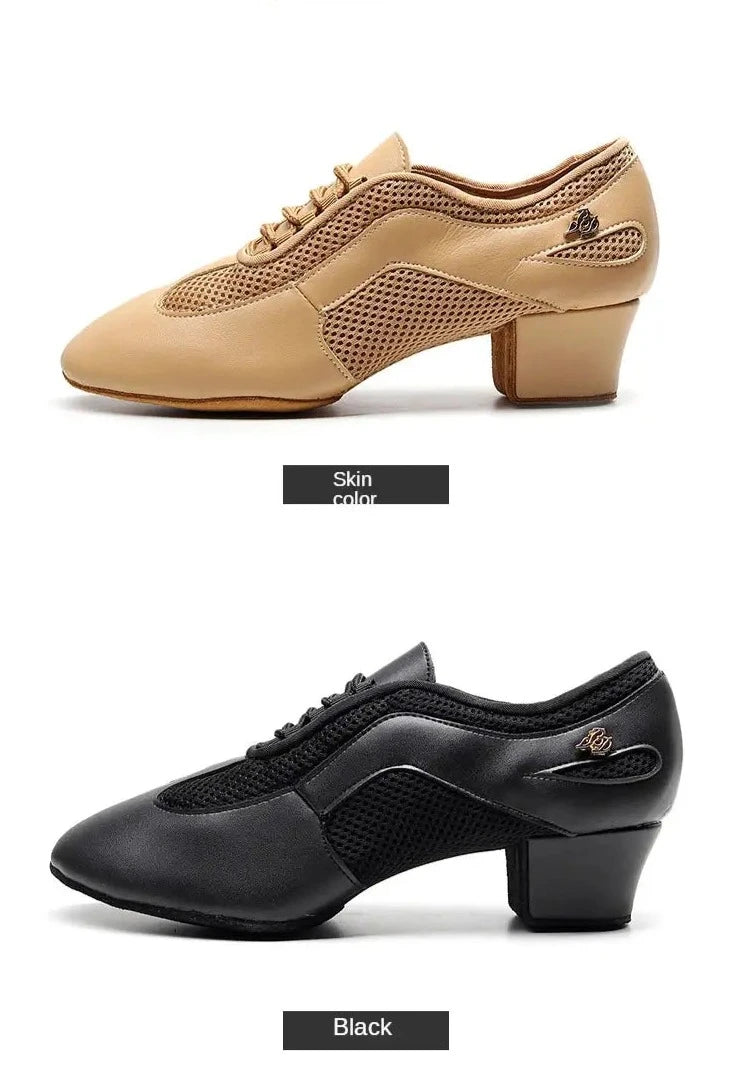 Black & Gold Latin dance shoes with 1.5-inch heel