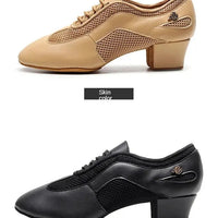 Black & Gold Latin dance shoes with 1.5-inch heel