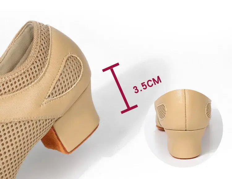 Nude latin dance shoes with 1.5-inch Cuban heel