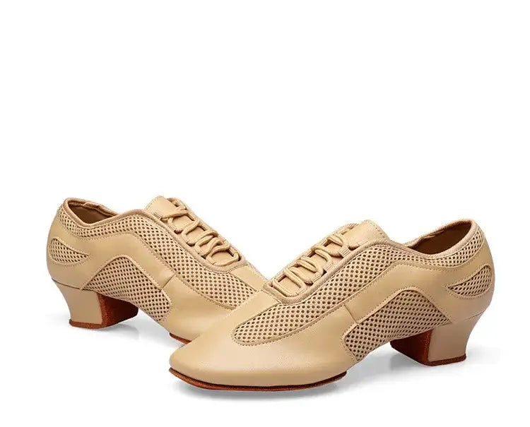 Nude latin dance shoes with 1.5-inch Cuban heel