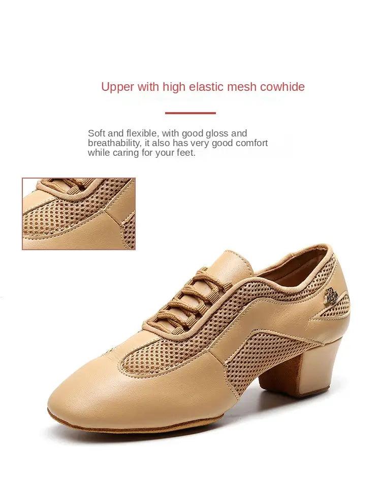 Nude latin dance shoes with 1.5-inch Cuban heel
