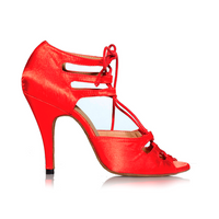 Alemana - Red Open Toe Lace Up Latin Dance Shoes