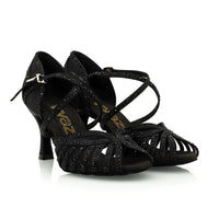 Alexa (Vegan)- Black Rhinestone 3" Latin and Ballroom Dance Shoes (Street Sole)