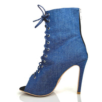 Denim lace-up womens Latin dance shoes
