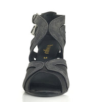 Black denim Latin dance shoes with street sole.