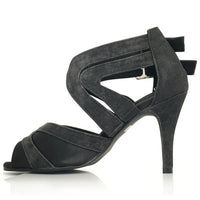 Black denim Latin dance shoes with street sole.