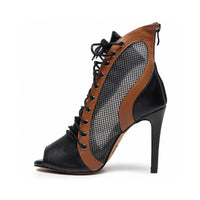 Tan, black, and mesh women's Latin dance shoes