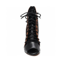 Tan, black, and mesh women's Latin dance shoes