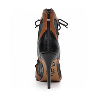 Tan, black, and mesh women's Latin dance shoes