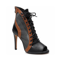 Tan, black, and mesh women's Latin dance shoes