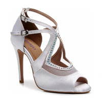Brittanee - Satin Crystal Stiletto Peep Toe Latin Dance Shoes (Street Sole)