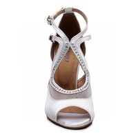 Brittanee - Satin Crystal Stiletto Peep Toe Latin Dance Shoes (Street Sole)
