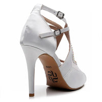 Brittanee - Satin Crystal Stiletto Peep Toe Latin Dance Shoes (Street Sole)