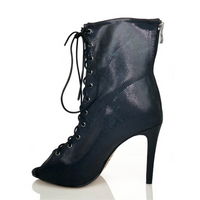 Deja Vu Black Blue Metallic Lace-Up Latin Dance Boots