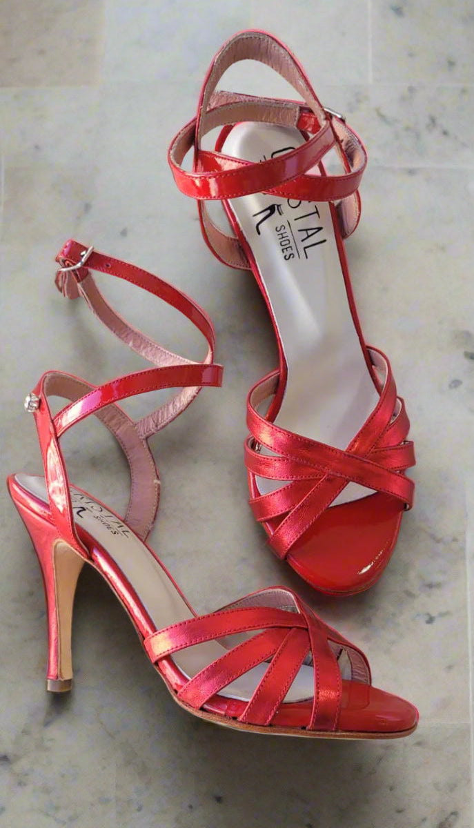 Diamante - Metallic Red Leather Tango Dance Shoes (Leather Sole