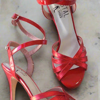 Diamante - Metallic Red Leather Tango Dance Shoes (Leather Sole)