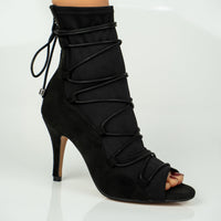 Eva Black lace up latin dance shoes open toe