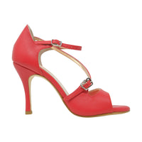Venere red leather tango shoes double straps