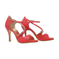 Venere red leather tango shoes double straps