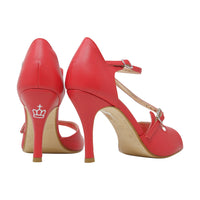 Venere red leather tango shoes double straps