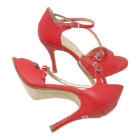 Venere red leather tango shoes double straps