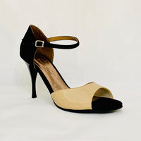 Almond - Nude Patent & Black Suede Tango Shoes