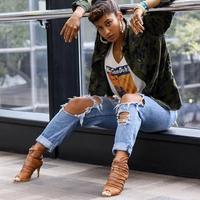 Karla tan denim lace-up latin dance booties