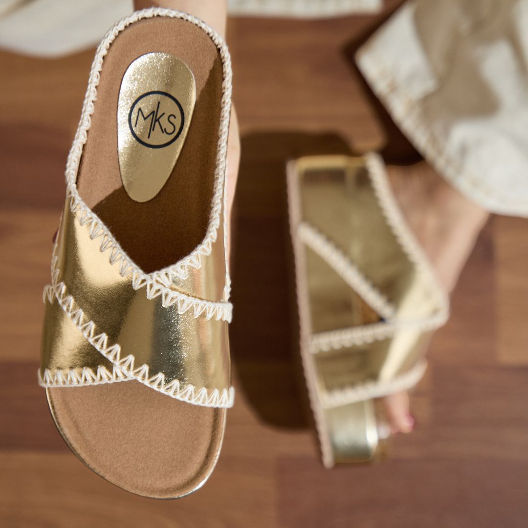 Nina 4 Embroidered Crisscross Flatform – Artisan Slide Sandal in 4