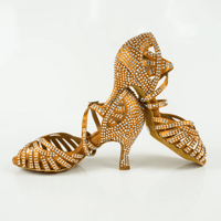 Abelia Tan Rhinestone Double Padded Latin Dance Shoes (Suede Sole)