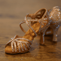 Abelia Tan Rhinestone Double Padded Latin Dance Shoes (Suede Sole)