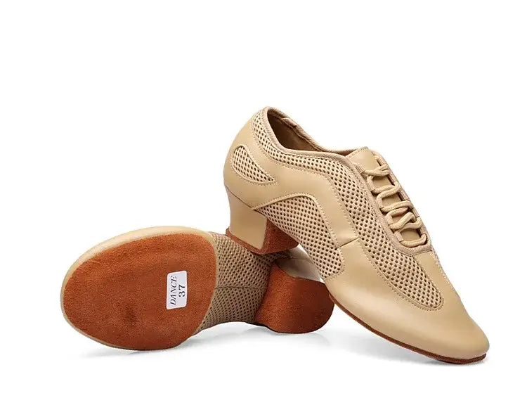 Nude latin dance shoes with 1.5-inch Cuban heel