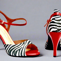Red zebra tango shoes for women