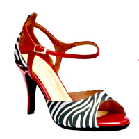 Red zebra tango shoes for women