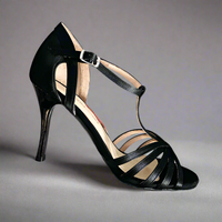Camel black leather T-strap tango shoes