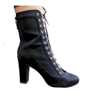 Closed-toe vegan lace-up ankle latin dance boots