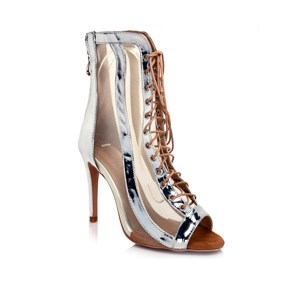 Silver open toe shop booties