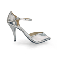 Scallop Argentine Tango Shoes – Silver Patent with Suede Sole