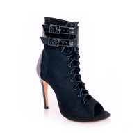 Open Toe Lace Up Black Womens Latin Dance Shoes