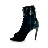 Open Toe Lace Up Black Womens Latin Dance Shoes