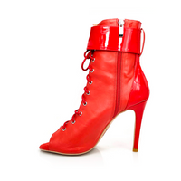 Open Toe Lace Up Red Womens Latin Dance Shoes