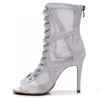 White vegan leather and mesh lace-up Latin dance booties