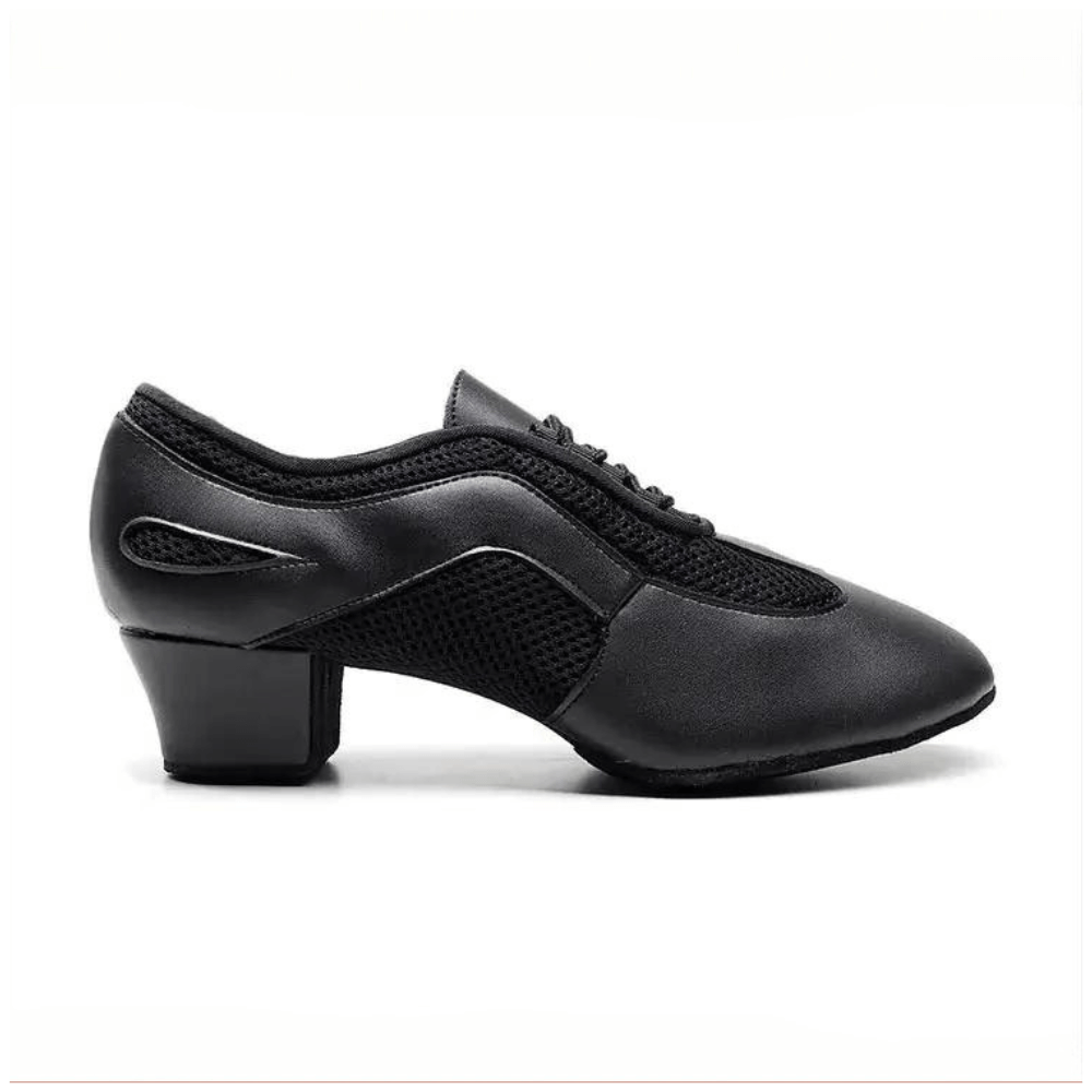 Black Latin dance shoes with 1.5-inch heel